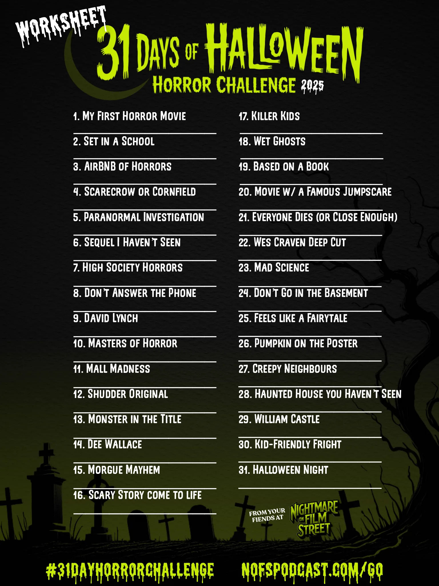 31 day horror challenge 31dayhorrorchallenge horror movie halloween watchlist nightmare on film street 5