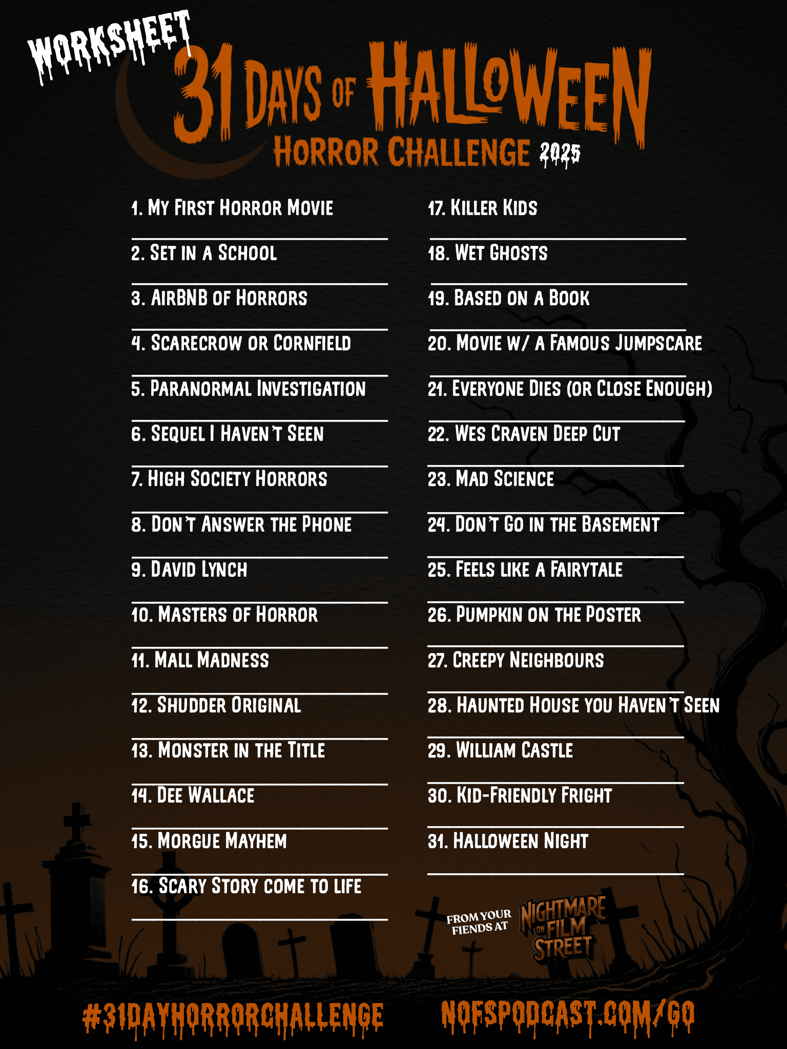 31 day horror challenge 31dayhorrorchallenge horror movie halloween watchlist nightmare on film street 6