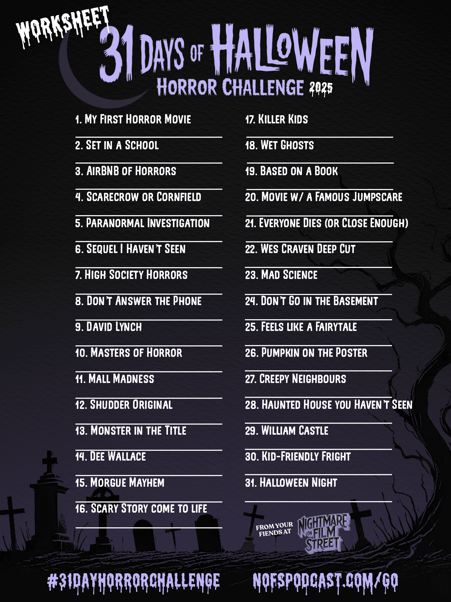 31 day horror challenge 31dayhorrorchallenge horror movie halloween watchlist nightmare on film street 7